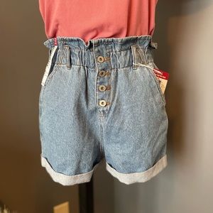 Cuffed Paper Bag Denim Shorts Supper High Rise Large